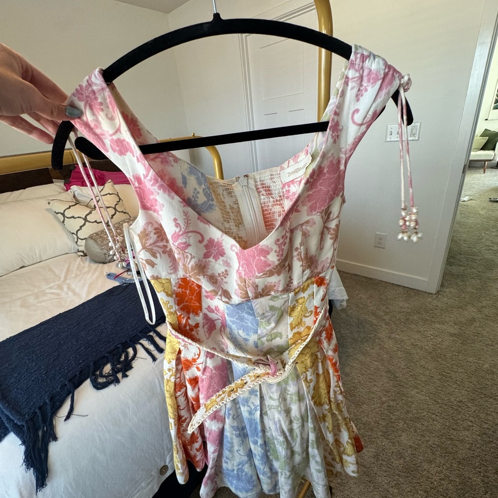 Zimmermann Pink and Green Floral Off-Shoulder Dress - Picture 2 of 4